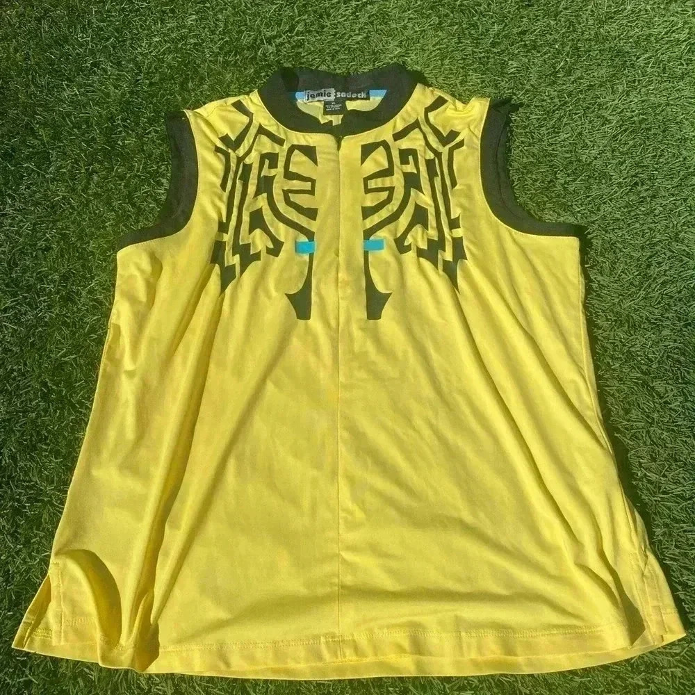 Jamie Sadock Womens Sleeveless Tank Top Yellow Black XL